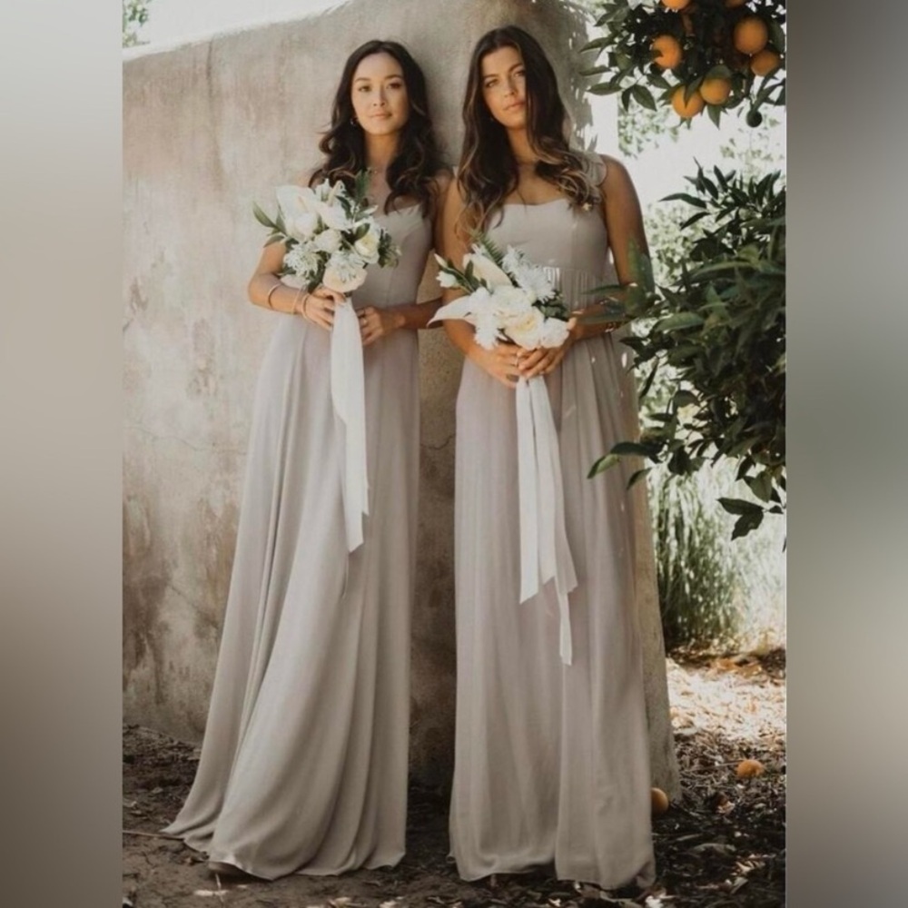 NWT Show Me Your Mumu Faith Maxi Dress Dove Grey Chiffon Sz XXS bridesmaid